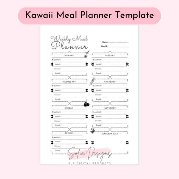 Kawaii Weekly Meal Planner (PLR) – Plr Products – Digital Planner Plr - PLR Digital Products 5