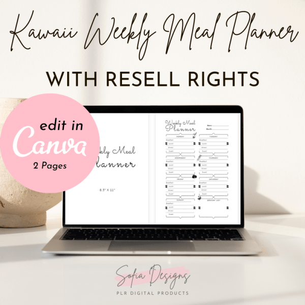 Kawaii Weekly Meal Planner (PLR) – Plr Products – Digital Planner Plr - PLR Digital Products 3