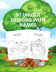 Animals Coloring Book with Names for Kids (PDF Download) – 50 Pages of Fun and Learning