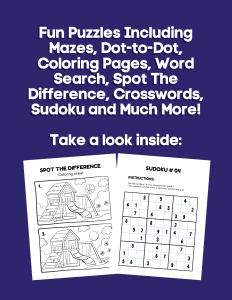 Activity Book for Kids (PDF Download) – 100 Pages of Fun Puzzles, Mazes, Dot-to-Dot & Coloring Pages