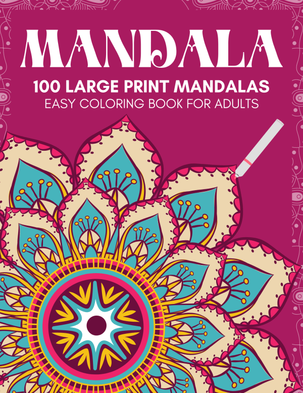 Large Print Mandala Coloring Book for Adults (PDF Download) – 100 Bold and Beautiful Illustrations - PLR Digital Products 3