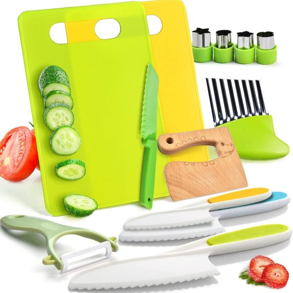 13 Piece Montessori Kitchen Tools for Toddlers – Real Cooking Set for Kids with Safe Knives, Crinkle Cutter & Cutting Board - PLR Digital Products 3