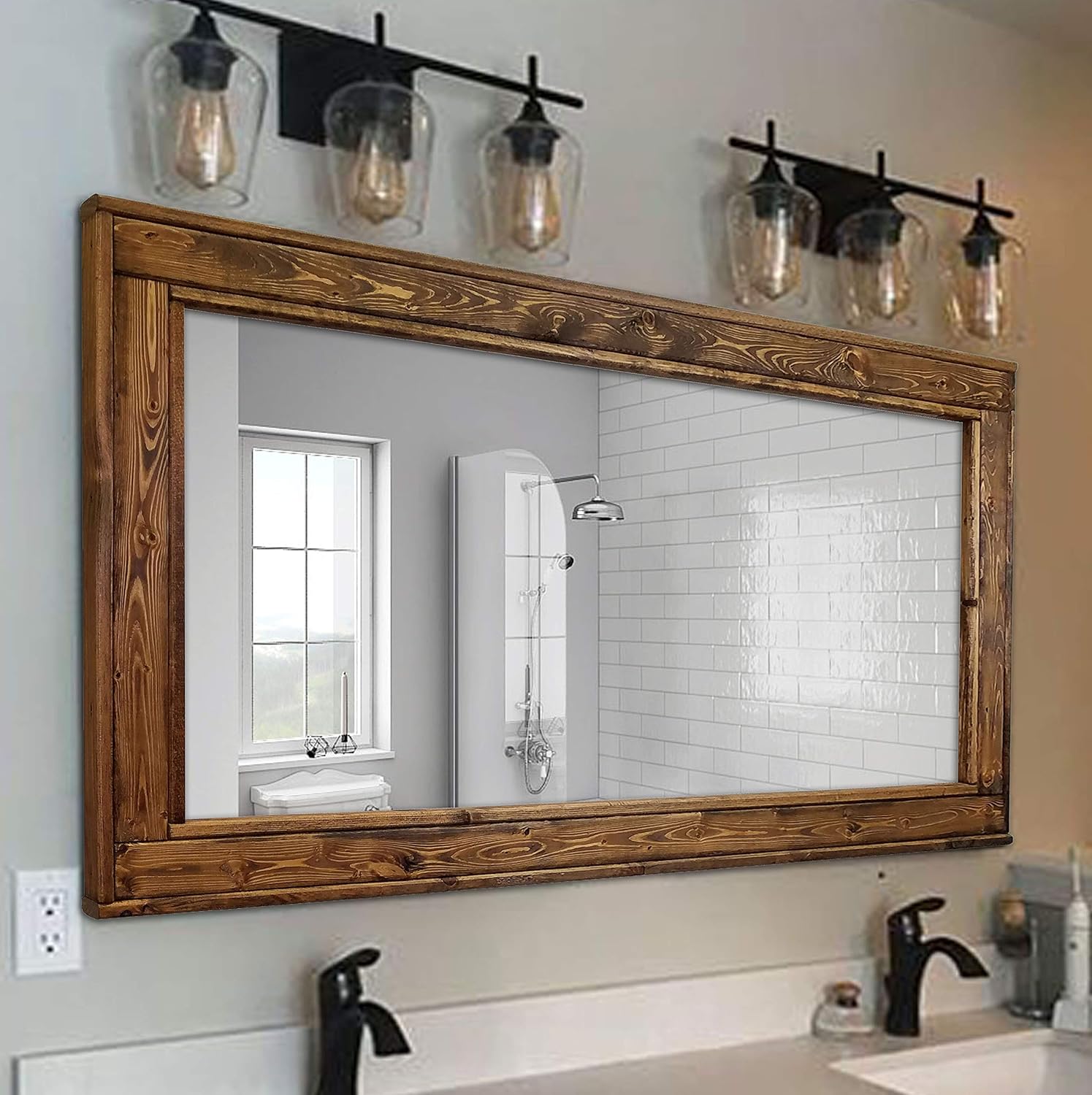 Framed Mirror with a Rustic Design