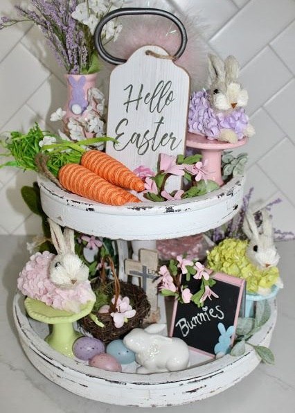 cottage easter tiered tray decor