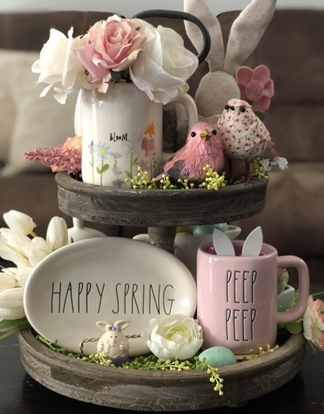 farmhouse easter tiered tray decor