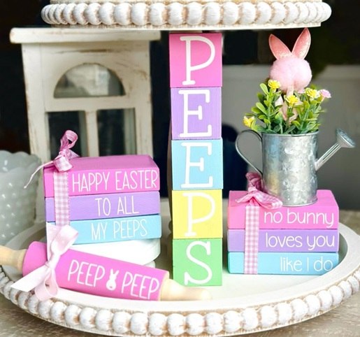 Pink easter tiered tray for living room