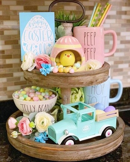 2 tiered tray decor for easter