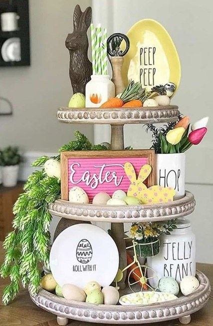 easter decor for tiered tray