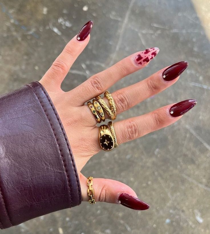 Burgundy valentine nails