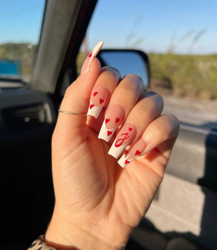 valentine's day nails Initial with Heart