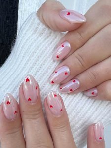 valentine's day nails Red Hearts