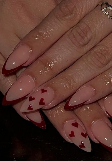 valentine's day nails with Red Heart