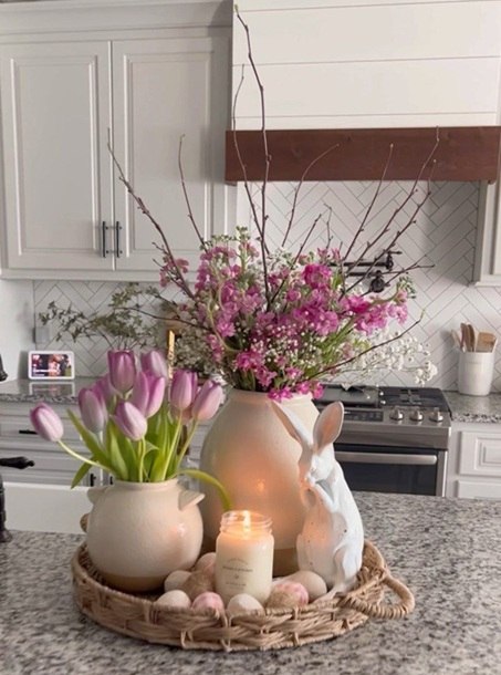 Rustic Easter Centerpieces with Soft Pink Blooms