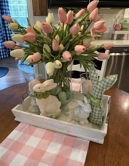 Playful Bunny and Tulip Arrangement Easter Centerpiece