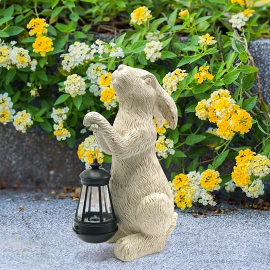 Garden Bunny Statue with Lantern for a Whimsical Look