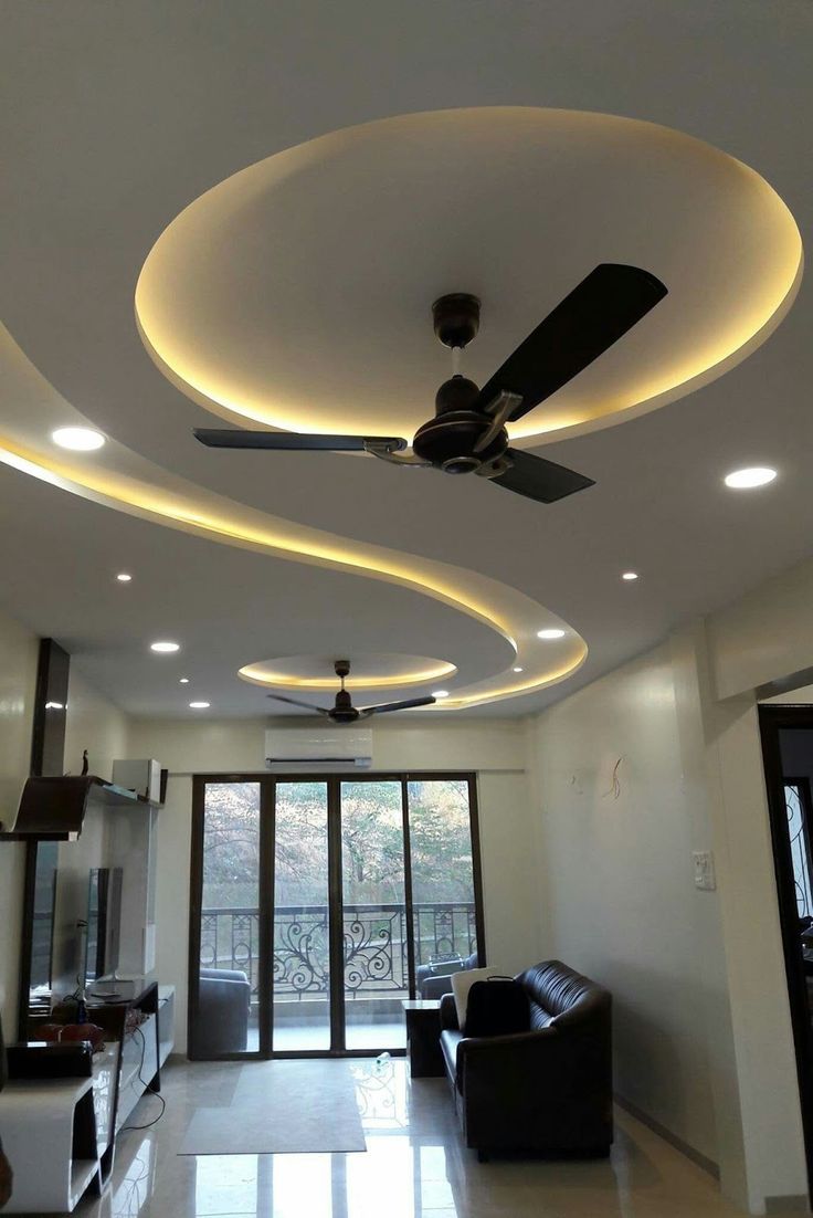 Circular False Ceiling with LED Strip and two fans