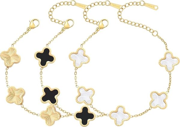 Van Cleef Inspired 18K Gold Plated Clover Bracelet Set for Women Fashion Simple Four Leaf Lucky Flower Bracelets Jewelry Gifts for Women 3Pcs - PLR Digital Products 3