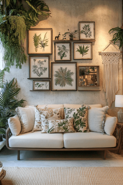 Jungle Boho Living Room with Concrete Cool