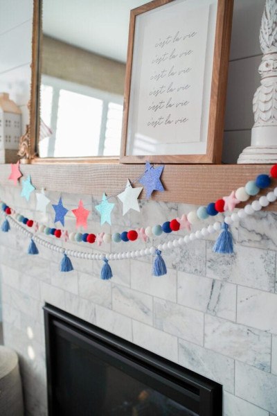 Mantel with Felt Garland and Stars