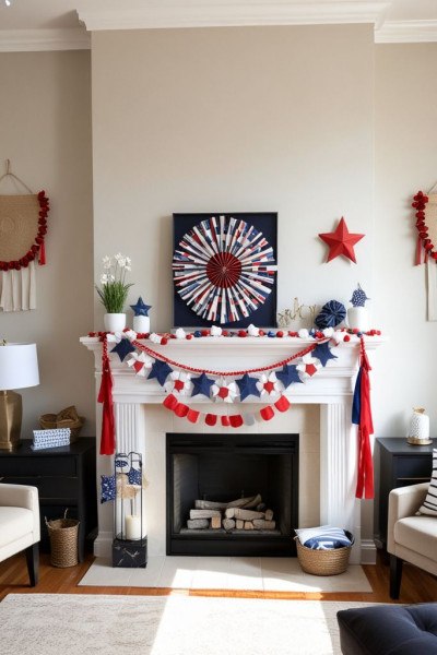 4th of July Decor Ideas: Festive Fireplace Garland
