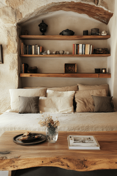 Farmhouse Living Room Rustic Stone Nook with Timeless Charm