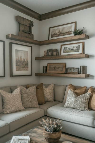 Earth-Toned Gallery Shelves with Heritage Vibes
