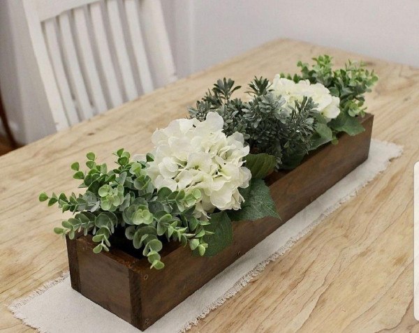 Wooden Planter Box with Faux Florals