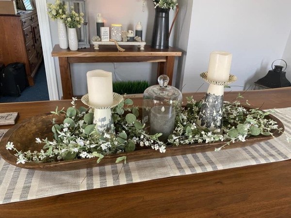 Elegant Neutral Tray with Greenery and Candles