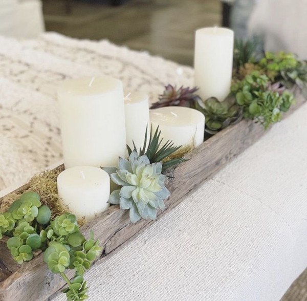 Rustic Succulent and Candle Tray