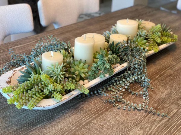Textured Trough with Succulents and Candles