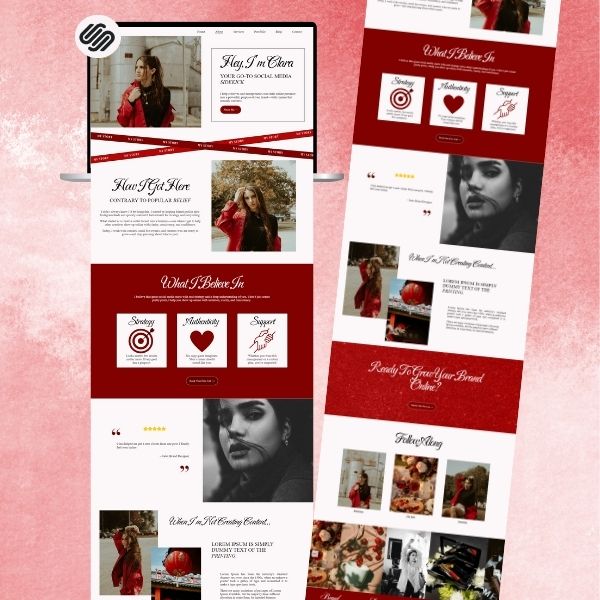 Social Media Manager Portfolio Website Template, Red Squarespace 7.1 Website Template for UGC, Marketing Agency & Virtual Assistants