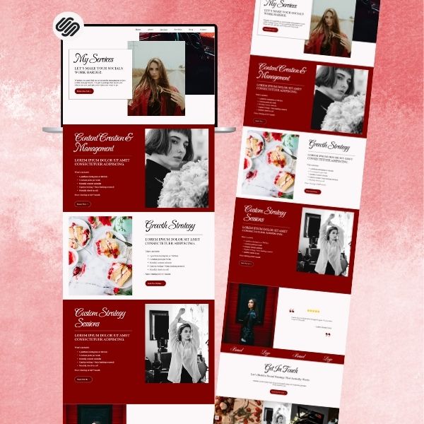 Social Media Manager Portfolio Website Template, Red Squarespace 7.1 Website Template for UGC, Marketing Agency & Virtual Assistants