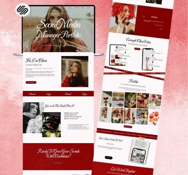 Social Media Manager Portfolio Website Template, Red Squarespace 7.1 Website Template for UGC, Marketing Agency & Virtual Assistants