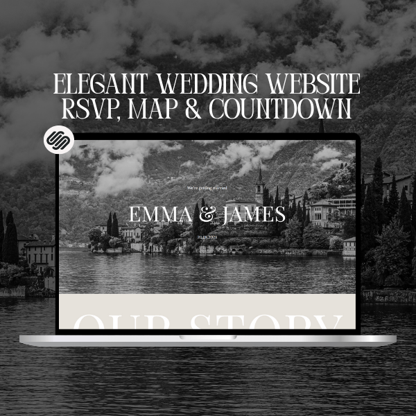 Squarespace Wedding Template, Elegant Wedding Website, Wedding Countdown, RSVP, Map, Black & White, Vintage, Italian, Old Money