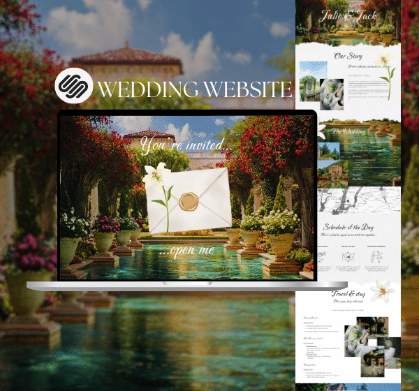 Whimsical Squarespace Wedding Website Template, RSVP, Countdown, Editable Tropical Farm Island Elegance Destination Wedding Website Template