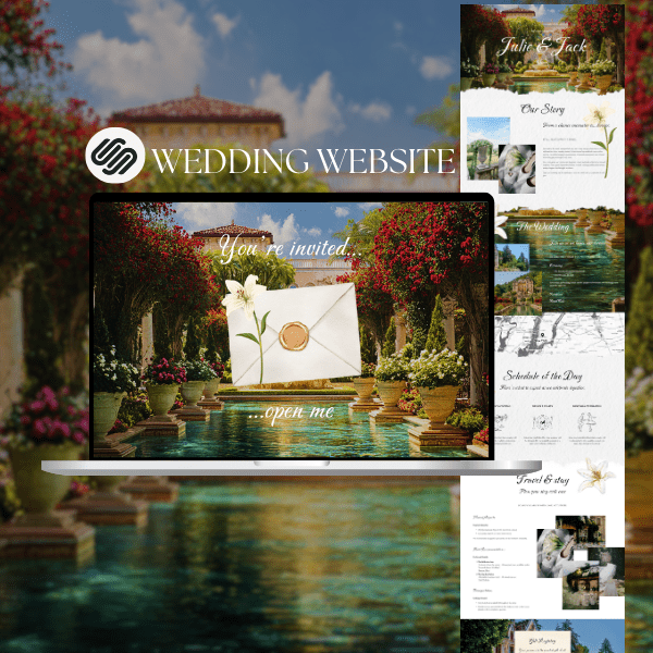 Whimsical Squarespace Wedding Website Template, RSVP, Countdown, Editable Tropical Farm Island Elegance Destination Wedding Website Template
