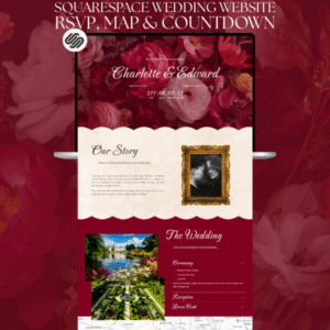 Floral Squarespace Wedding Website Rsvp Template for Couple with Wedding Countdown & Interactive Map | Vintage, Luxury One Page Design - PLR Digital Products