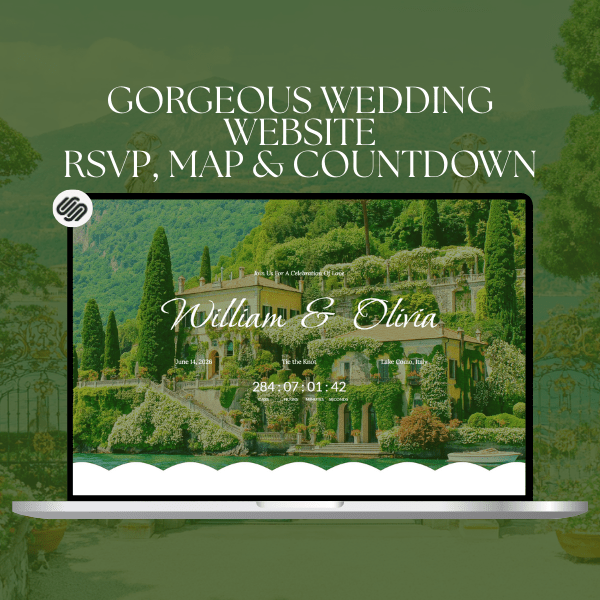 Squarespace Destination Wedding Website, Minimal One Page Template with RSVP, Map & Countdown