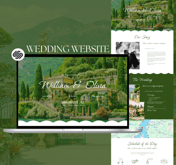 Squarespace Destination Wedding Website, Minimal One Page Template with RSVP, Map & Countdown