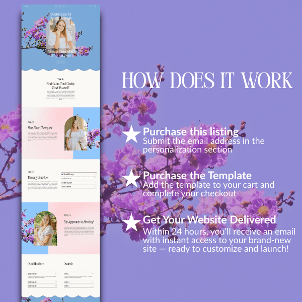 Therapist Squarespace Website Template | Lilac Blue Theme with Floral Design | Counseling, Psychologist, Life Coach & Wellness 7.1 Site