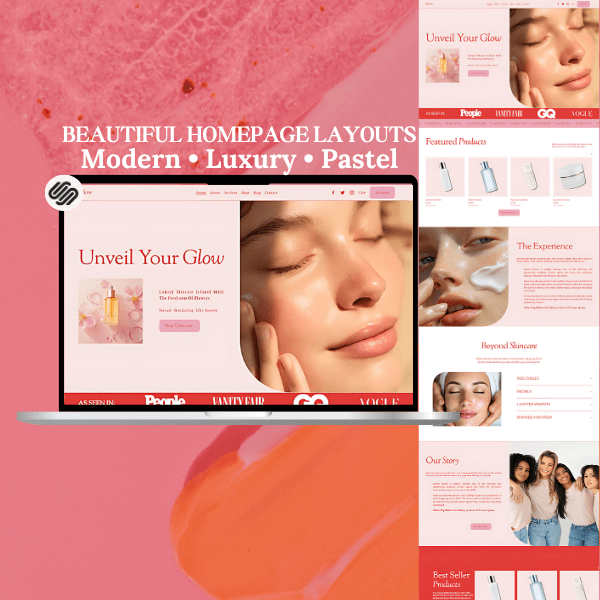 Squarespace Skincare & Beauty Shop Template | Modern Medspa, Lash Online Store Website | Luxury Pastel E-Commerce Boutique Online Store