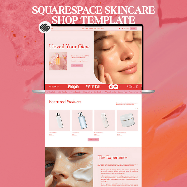 Squarespace Skincare & Beauty Shop Template | Modern Medspa, Lash Online Store Website | Luxury Pastel E-Commerce Boutique Online Store
