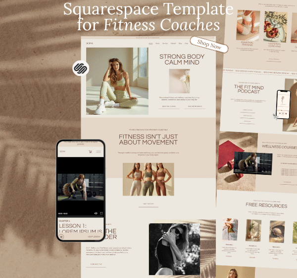 Fitness Coach Squarespace Website Template with Podcast, Course, Blog & Shop Pages