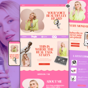 Podcast Squarespace Template, Colorful Bold Website 7.1 for Podcasters, Speakers & Coaches - PLR Digital Products