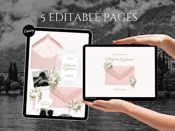 Blush Sage Wedding Website Template: Canva Pink & Green Save the Date Digital Invitation, RSVP 4 Blush Sage Wedding Website Template: Canva Pink & Green Save the Date Digital Invitation, RSVP 4