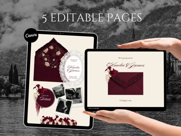Burgundy & Ivory Vintage Floral Wedding Website Template, Editable Canva Invitation with RSVP 4 Burgundy & Ivory Vintage Floral Wedding Website Template, Editable Canva Invitation with RSVP 4