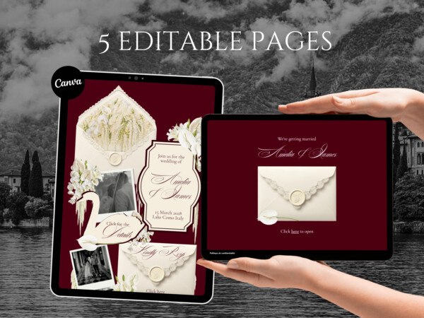 Burgundy Sage Wedding Website Template: Old Money Classic Canva Invitation (Digital Download) 4 Burgundy Sage Wedding Website Template: Old Money Classic Canva Invitation (Digital Download) 4