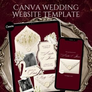 Burgundy Sage Wedding Website Template: Old Money Classic Canva Invitation (Digital Download)