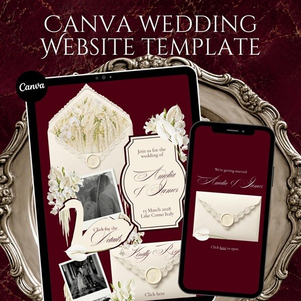 Burgundy Sage Wedding Website Template: Old Money Classic Canva Invitation (Digital Download) 3 Burgundy Sage Wedding Website Template: Old Money Classic Canva Invitation (Digital Download) 3